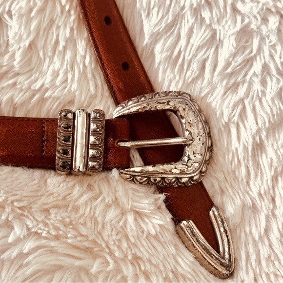 Brighton Vintage Leather Belt with Silver Accents - Picture 5 of 12